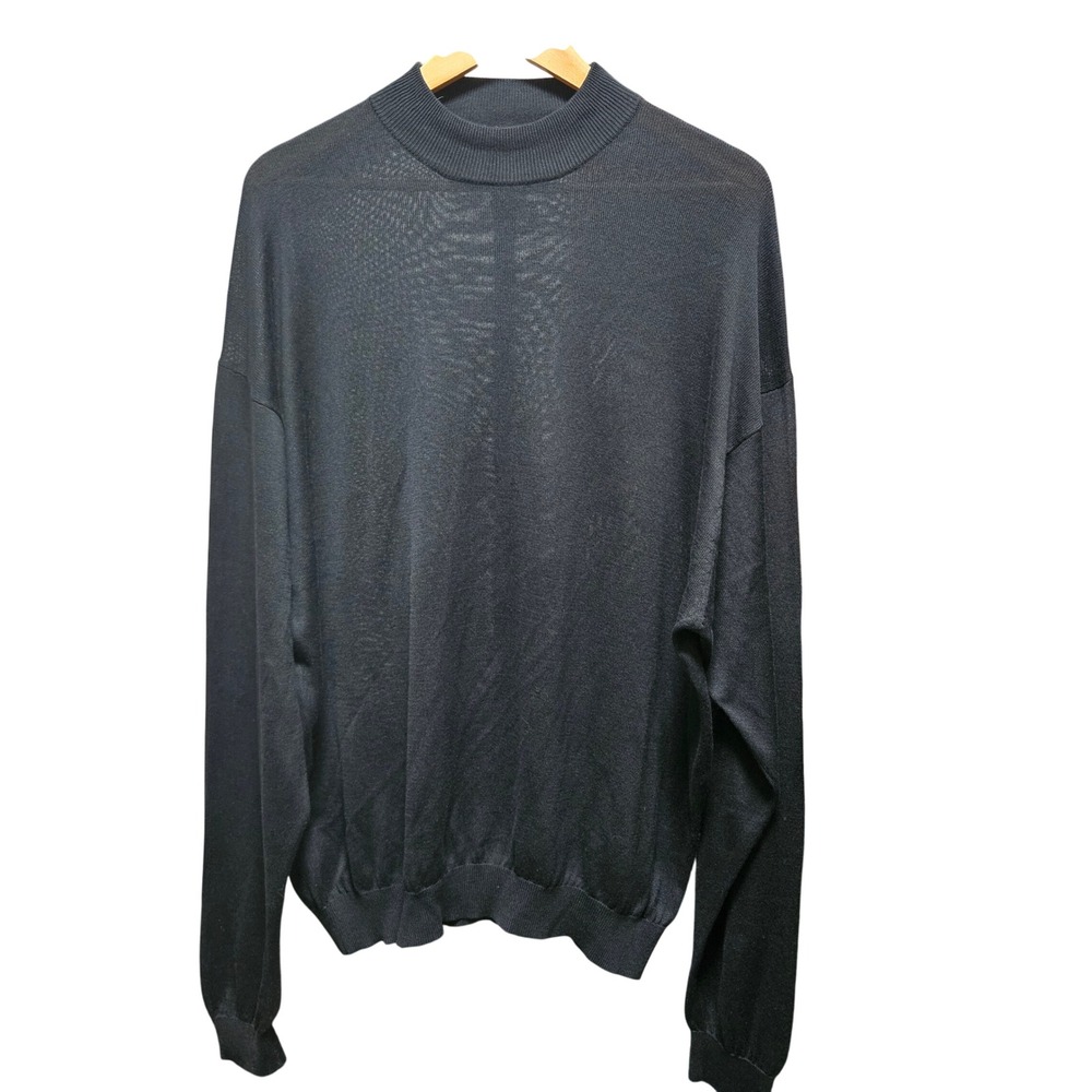 Baracuta Men's Mock Neck Knit‎ Sweater XXL Black Silk Cotton Blend Lightweight